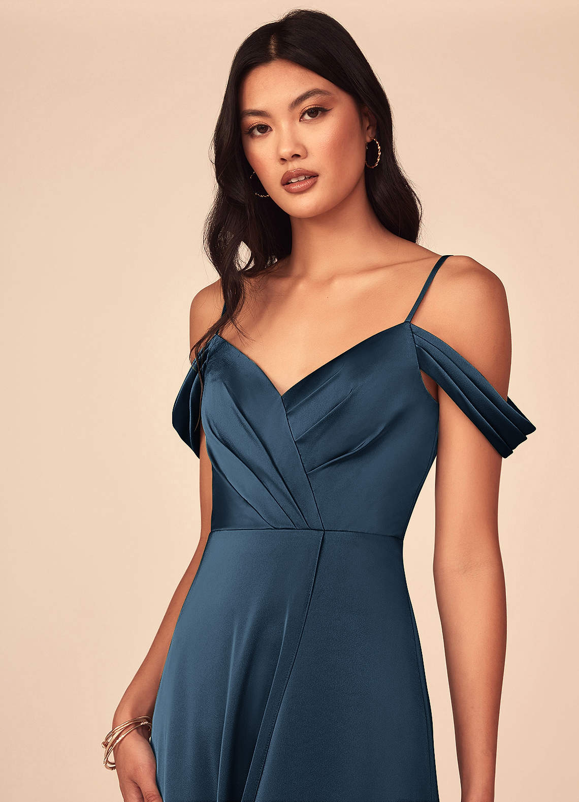deep sea blue bridesmaid dresses Azazie Ocean Dark Navy Stretch Satin Royal Blue Short Bridesmaid Size:7-1/2