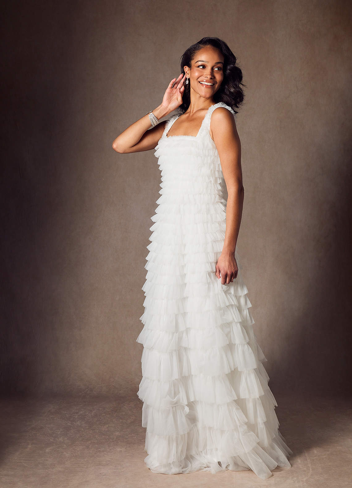 Azazie Zariah Wedding Dresses Diamond White A-Line Ruched Tulle Dress image6