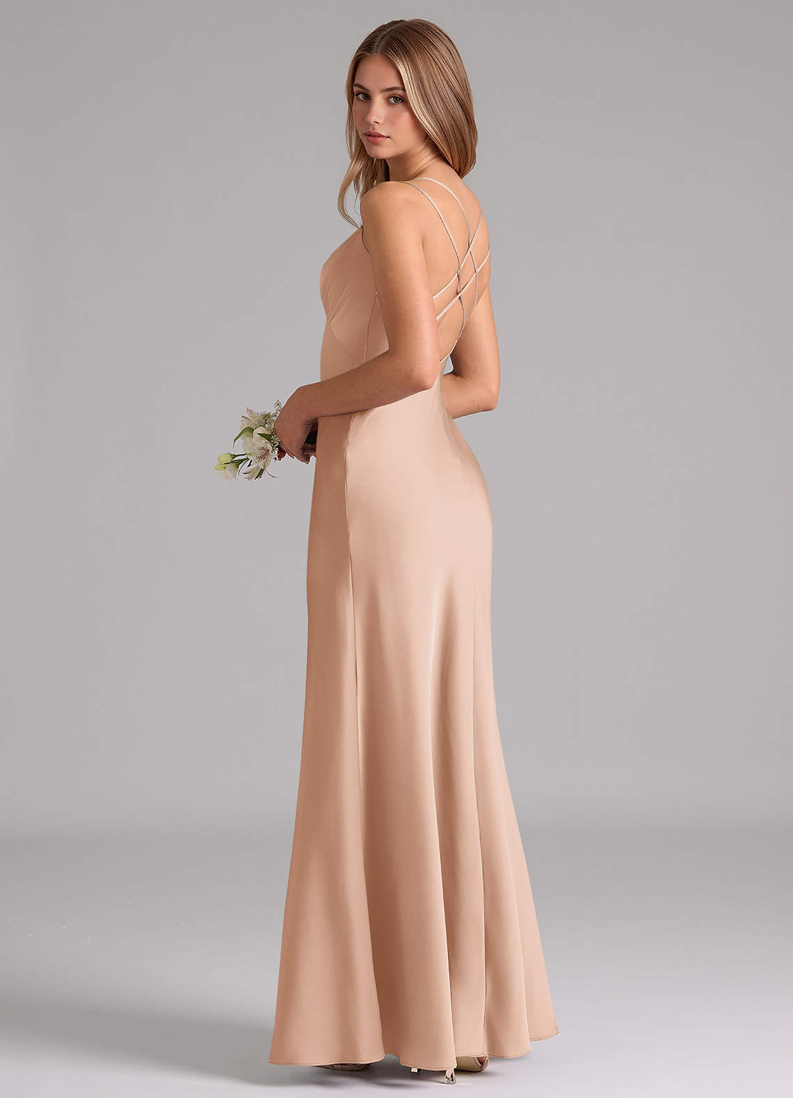 Azazie Suttona Bridesmaid Dresses English Rose A-Line Pleated Stretch Satin Dress image1