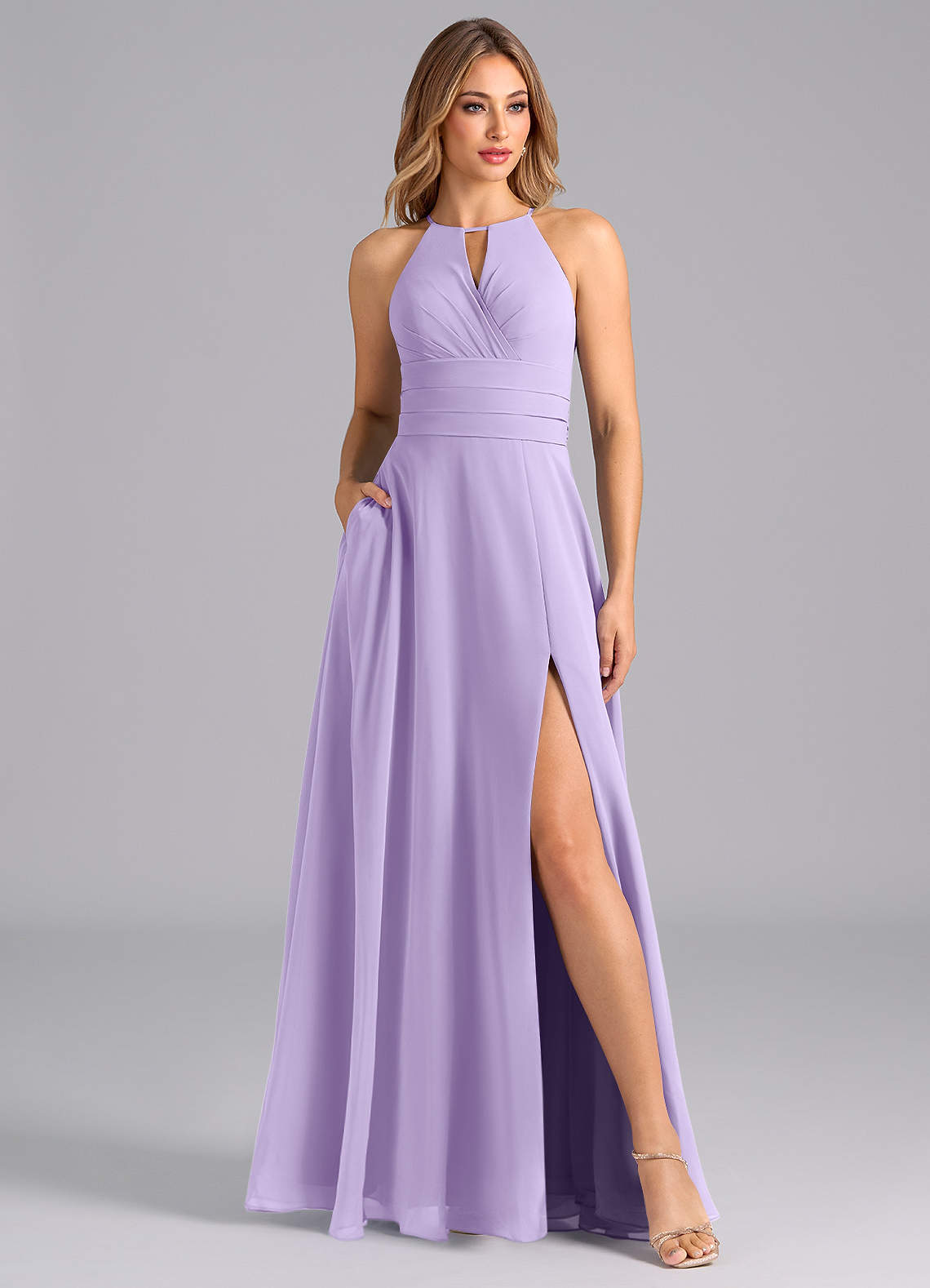 Azazie Denver Bridesmaid Dresses Lilac A-Line Pleated Chiffon Dress image1