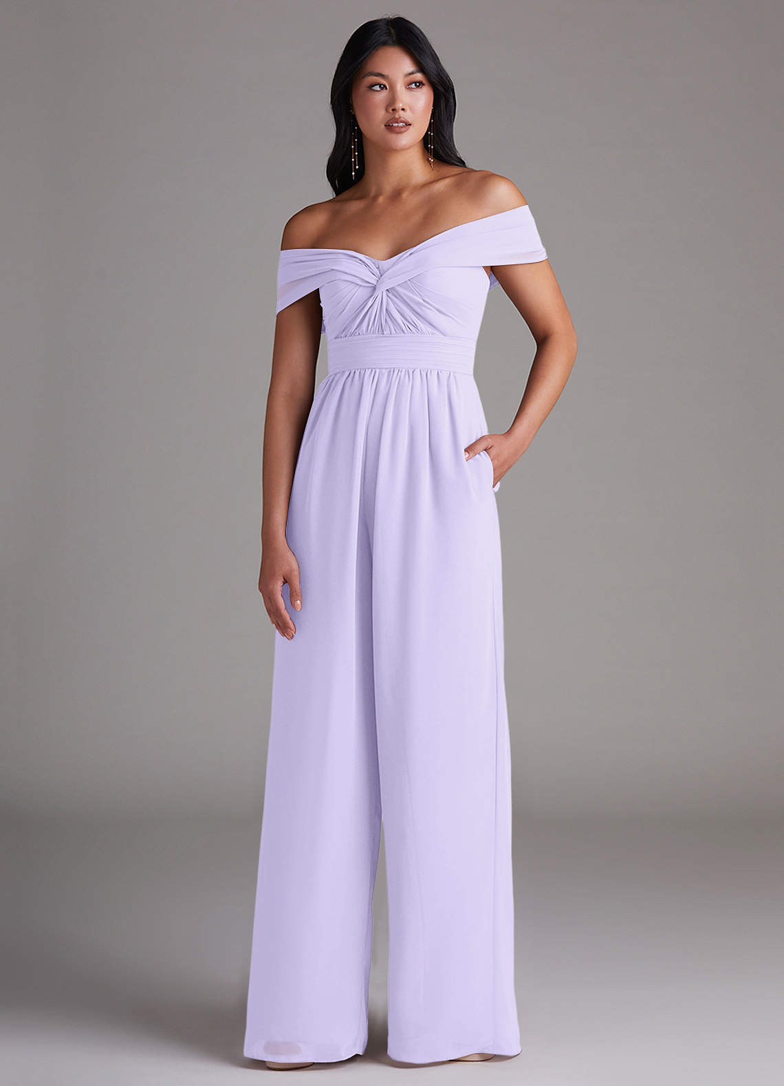 Azazie Lamara Vestidos de damas de honor Lila de Gasa de Mono Convertible con Vestidos sin tirantes image1