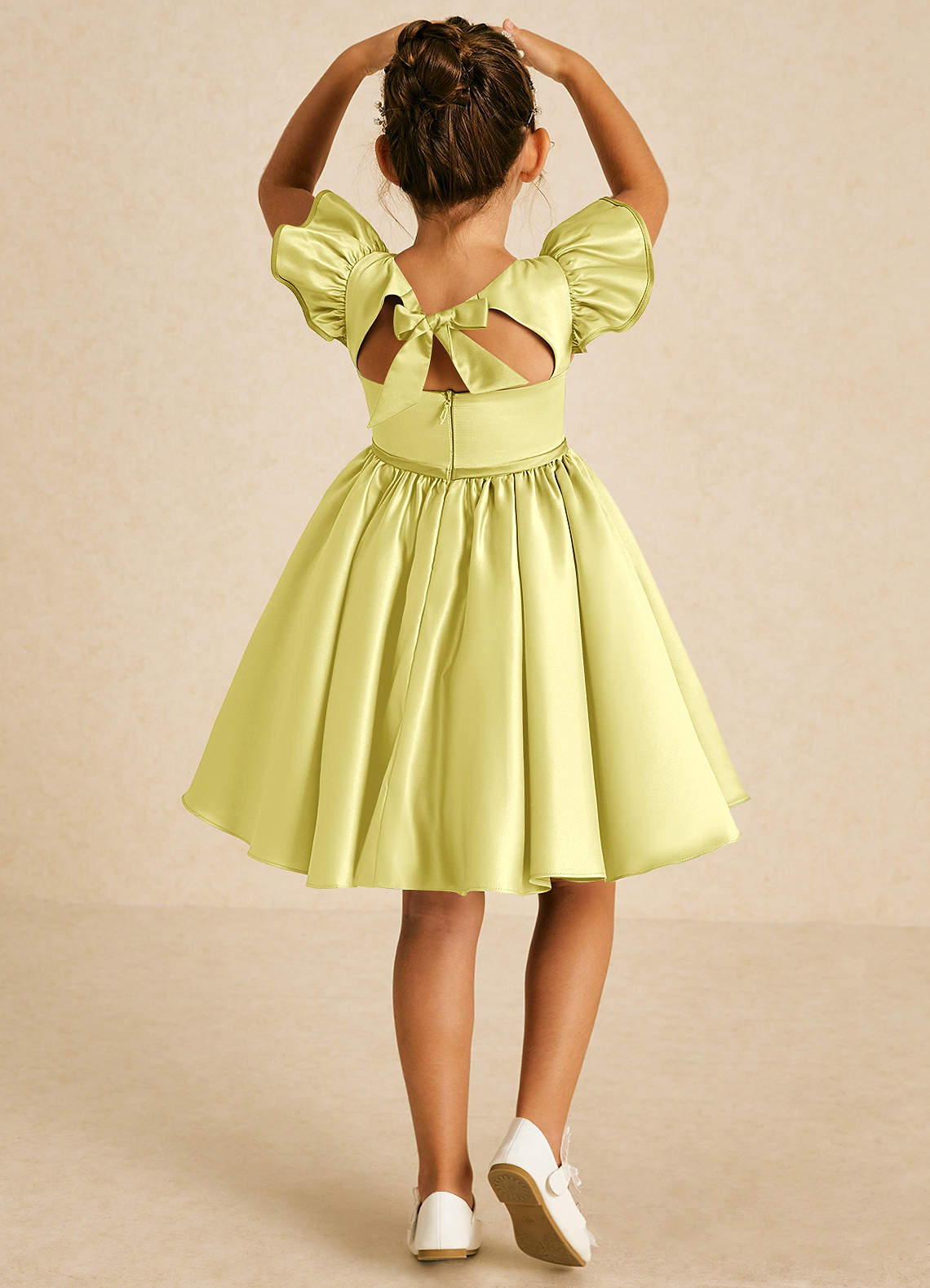 Azazie Sugar Plum Flower Girl Dresses Lemon Sorbet A-Line Bow Matte Satin Dress image1