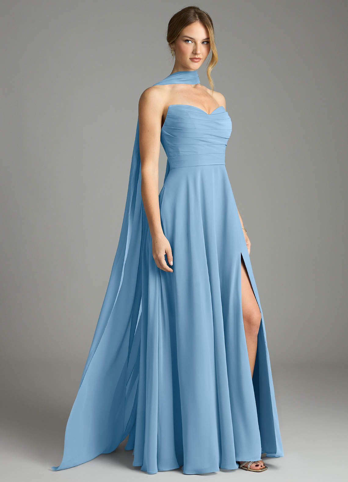 Azazie Ayla Abiti da Damigella Abito A-Line in Chiffon Scollo a Cuore Blu Acciaio image1