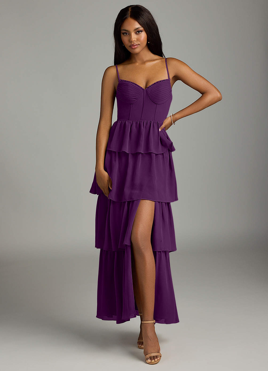 Azazie Kaiden Brautjungfernkleider A-Linie Herzausschnitt Chiffon Kleid Traube image1