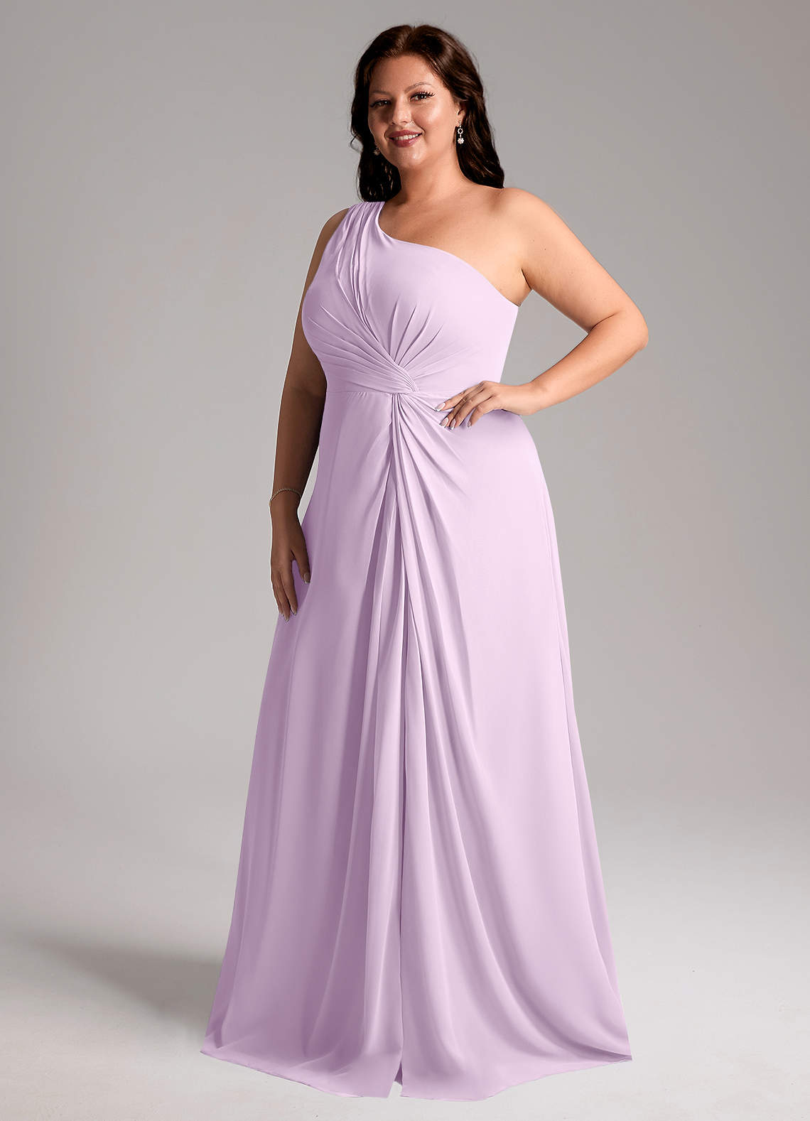 Azazie Brooke Bridesmaid Dresses Frosted Lilac A-Line One Shoulder Chiffon Dress image11