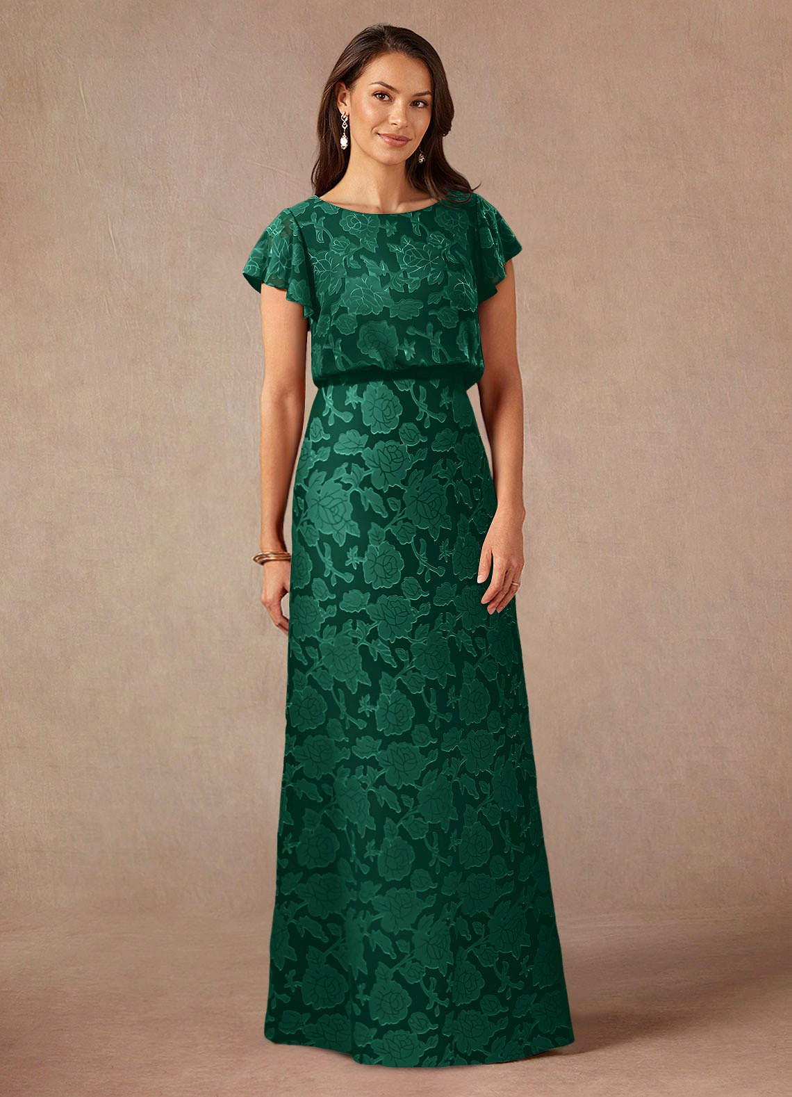 Azazie Lehi vestidos de madre de la novia Vestido de Esmeralda de Devorado Floral de Corte En A con Cuello de barco image2