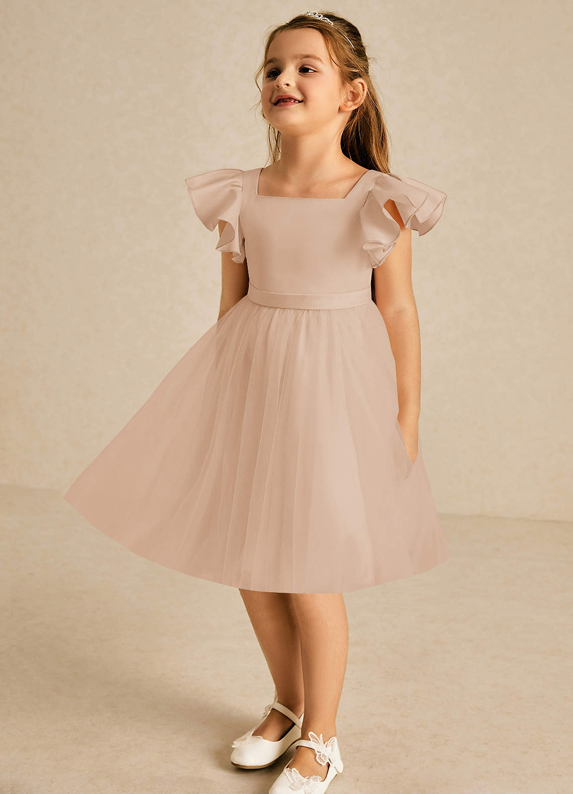 Azazie Kaeya Flower Girl Dresses English Rose A-Line Bow Tulle Dress image3