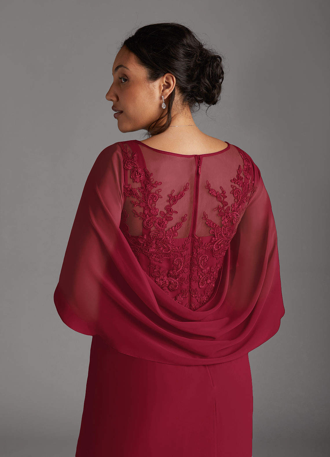 Azazie Hera Mother of the Bride Dresses Burgundy A-Line Lace Capelet Chiffon Dress image9