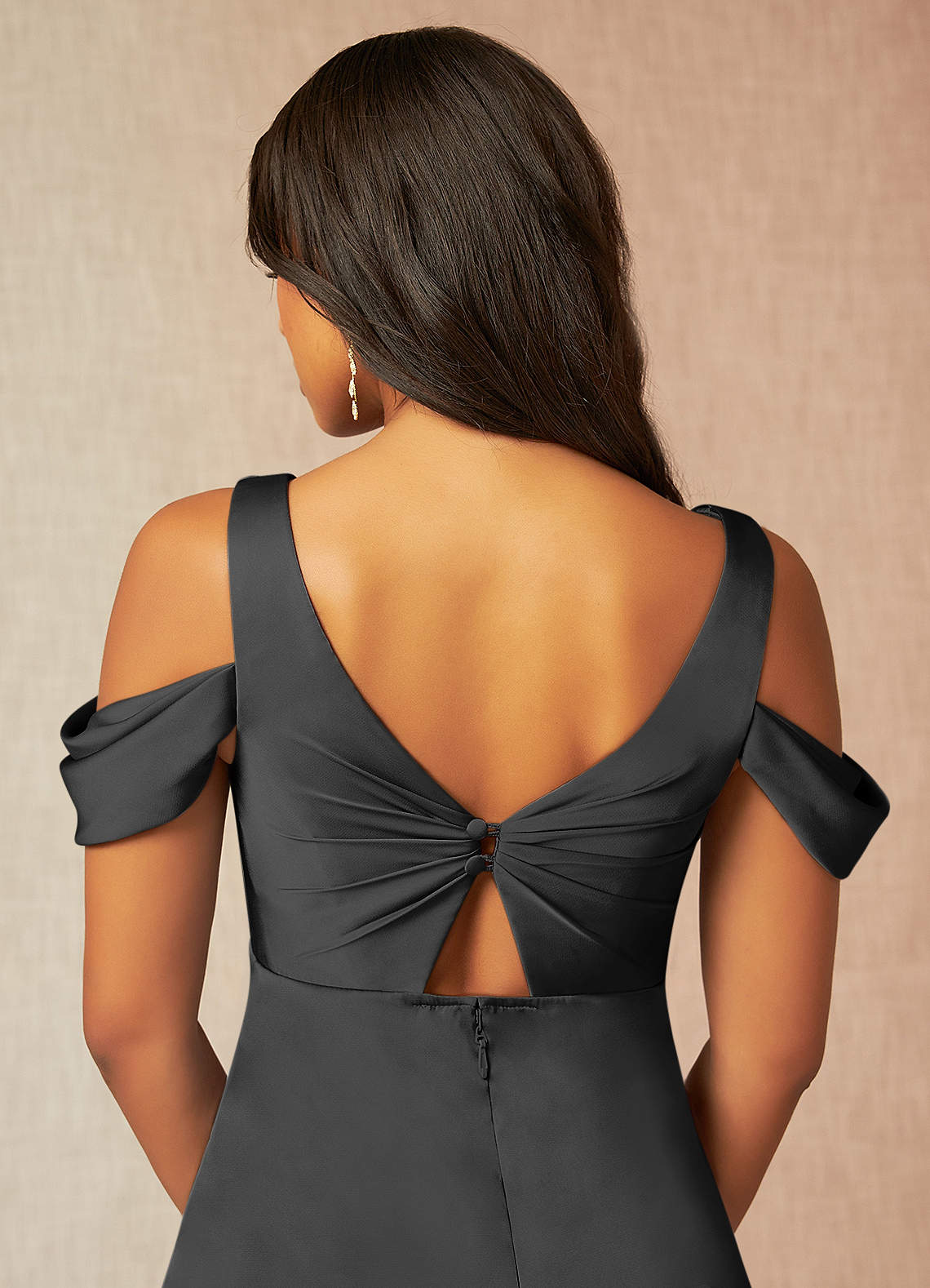Azazie Rhea Maternity Bridesmaid Dresses A-Line Off-The-Shouler Pleated Stretch Satin Floor-Length Dress image6