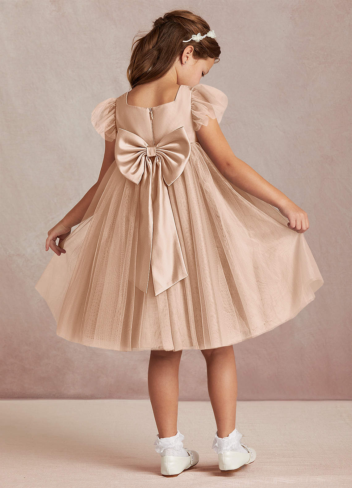 Azazie Kalio vestidos de niña de las flores Vestido de Rosa Inglesa de Tul de Corte En A con Con mangas image1