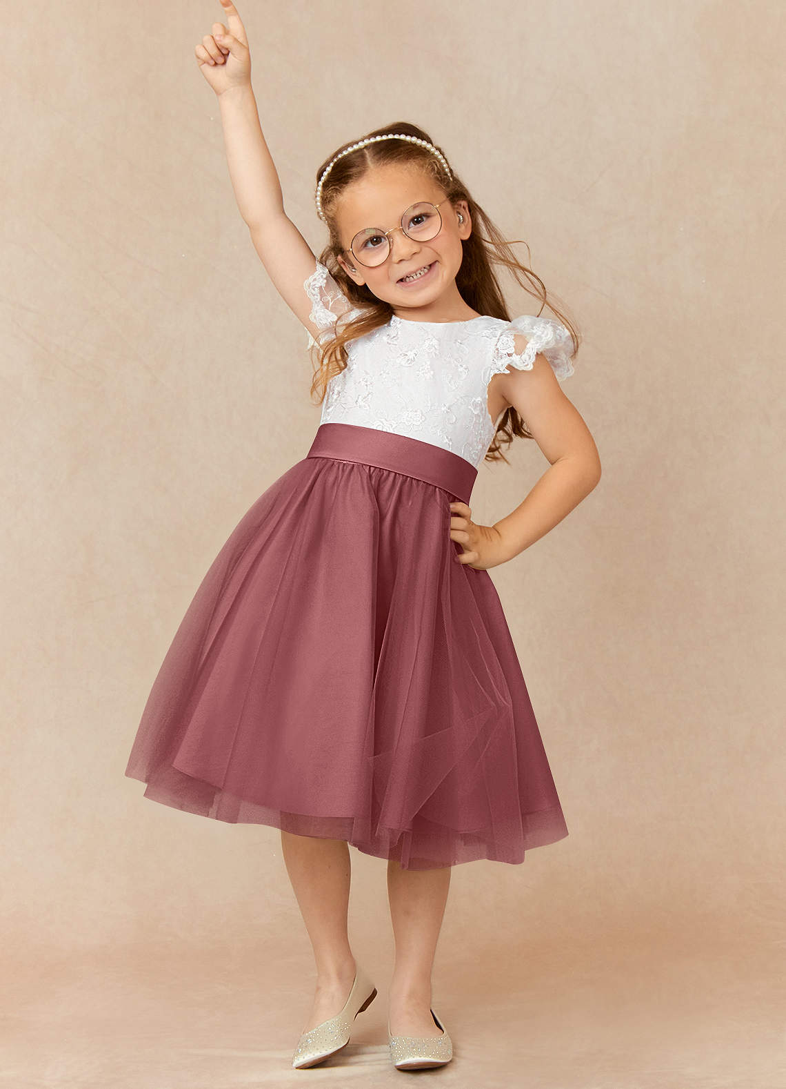 Azazie Vetty Flower Girl Dresses Ivory Amethyst A-Line Lace Tulle Dress image1