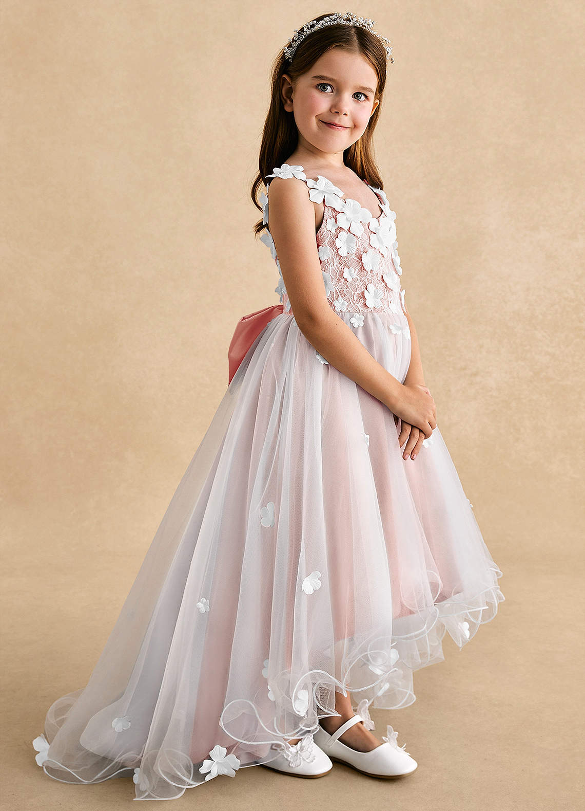 Azazie Celia Robe Trapèze en Tulle Dentelle Rosette Robe