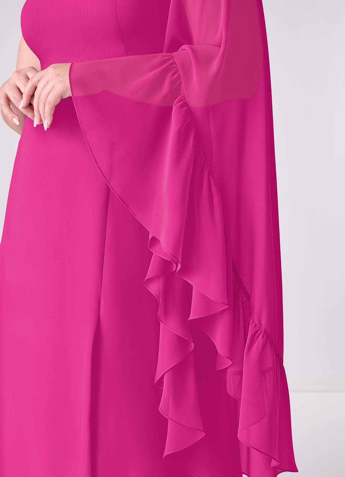 Barbie ♥ Azazie Vente Finale Robe Trapèze en Mousseline de soie Manche longue Barbie Rose image9