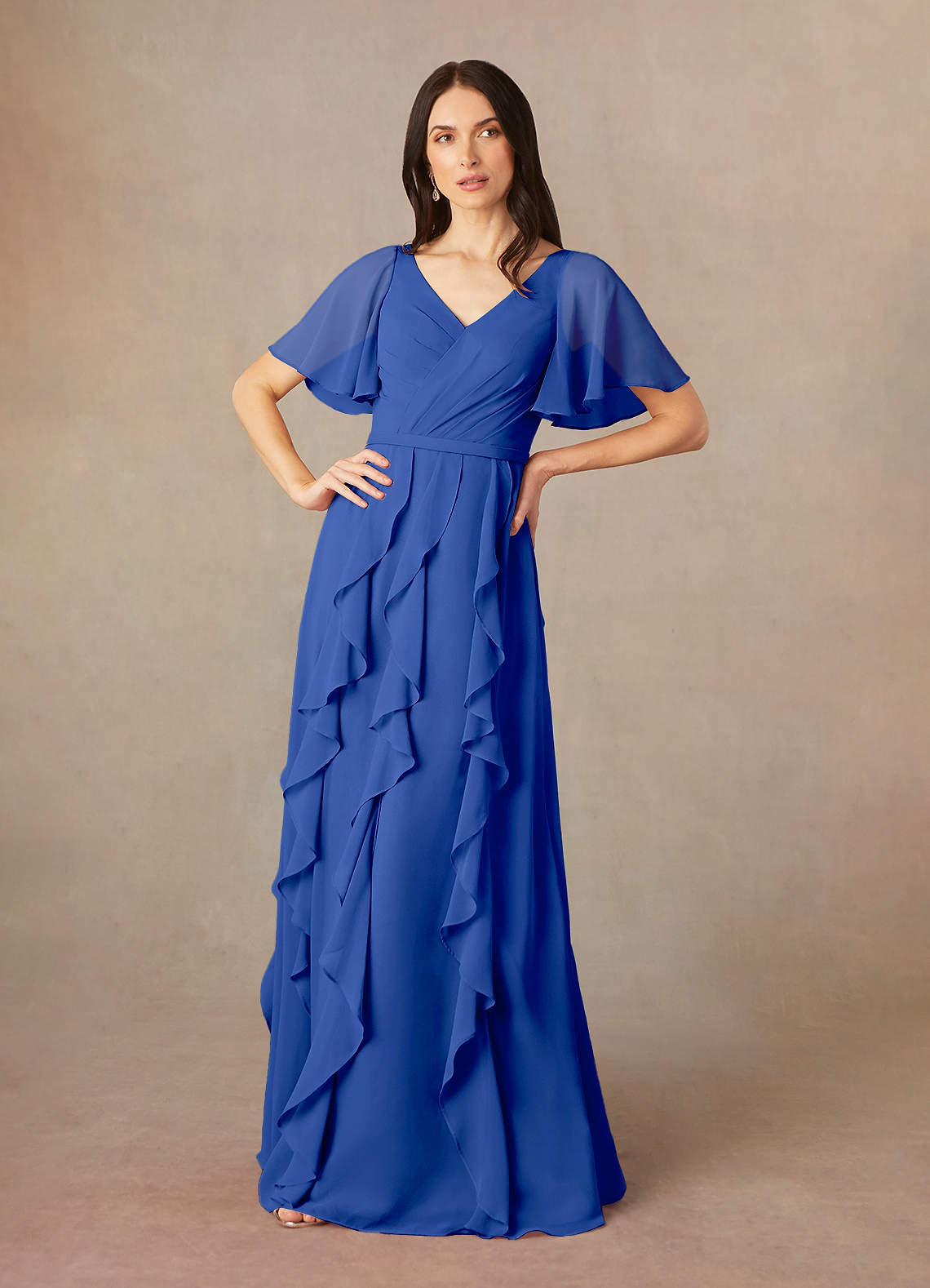Azazie Watson vestidos de madre de la novia Vestido de Azul Real de Gasa de Corte En A con Cuello en V image1