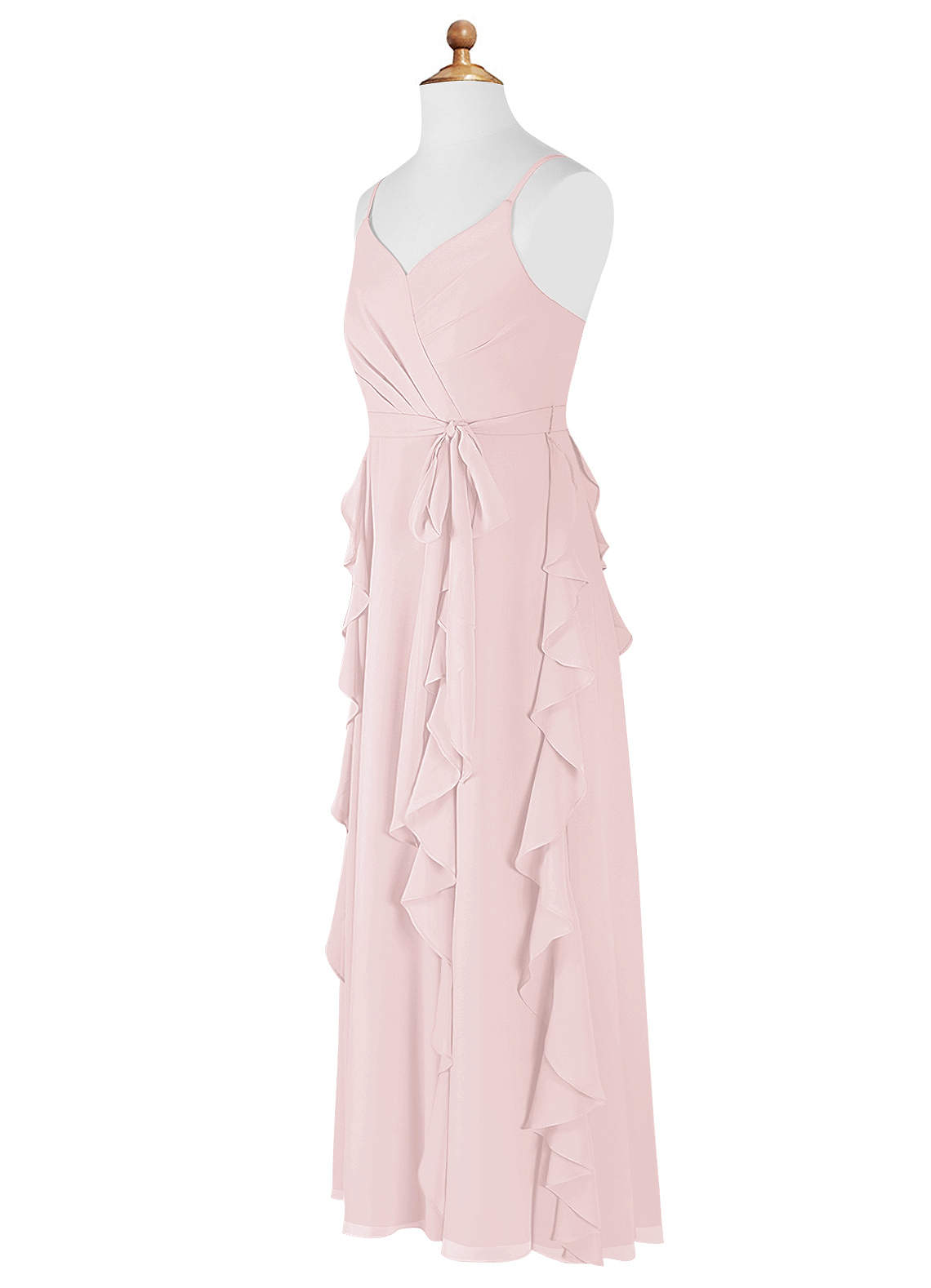 Azazie Peyton Junior Blushing Pink A-Line V-Neck Cascading Ruffles Chiffon Dress image7