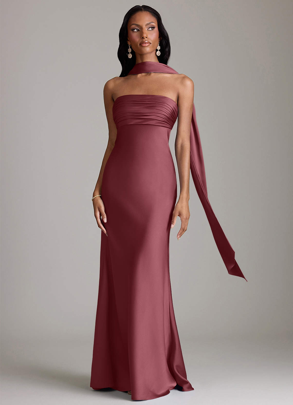 Azazie Saylor Brudtärnklänningar Klä av Sjöjungfru i Stretch Satin Axelbandslös Desert Rose image8