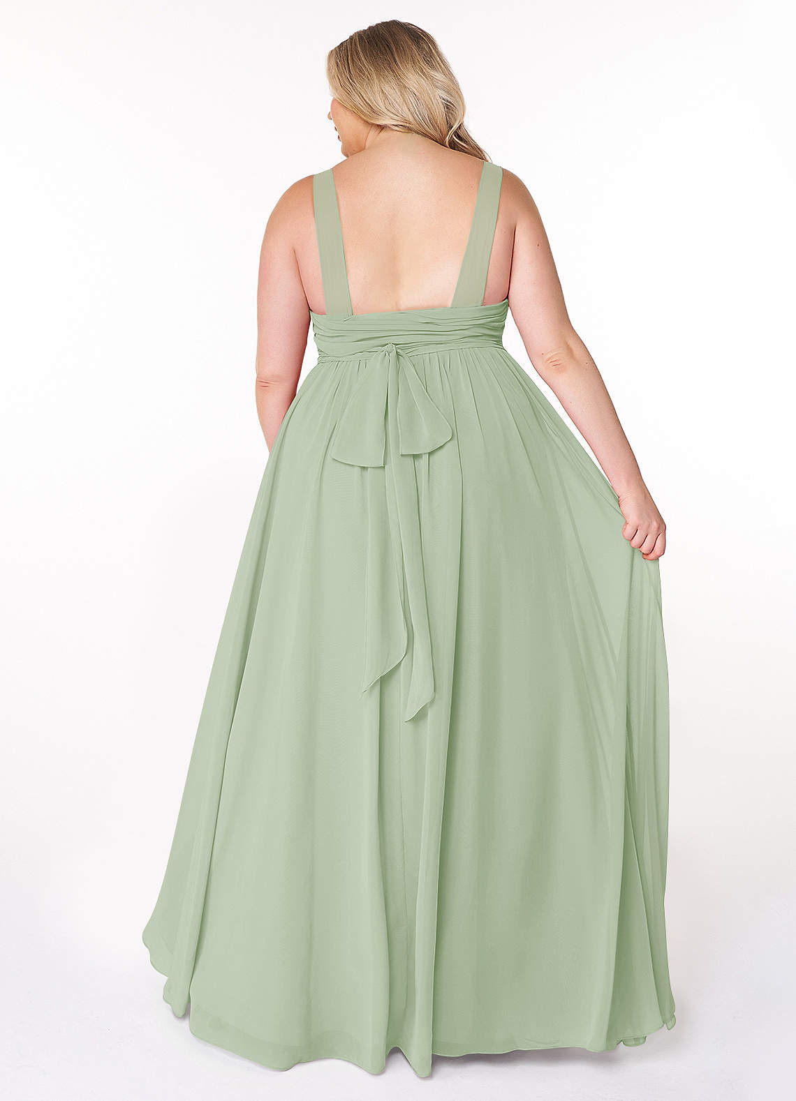 Azazie Kora Bridesmaid Dresses Dusty Sage A-Line Pleated Chiffon Dress image7
