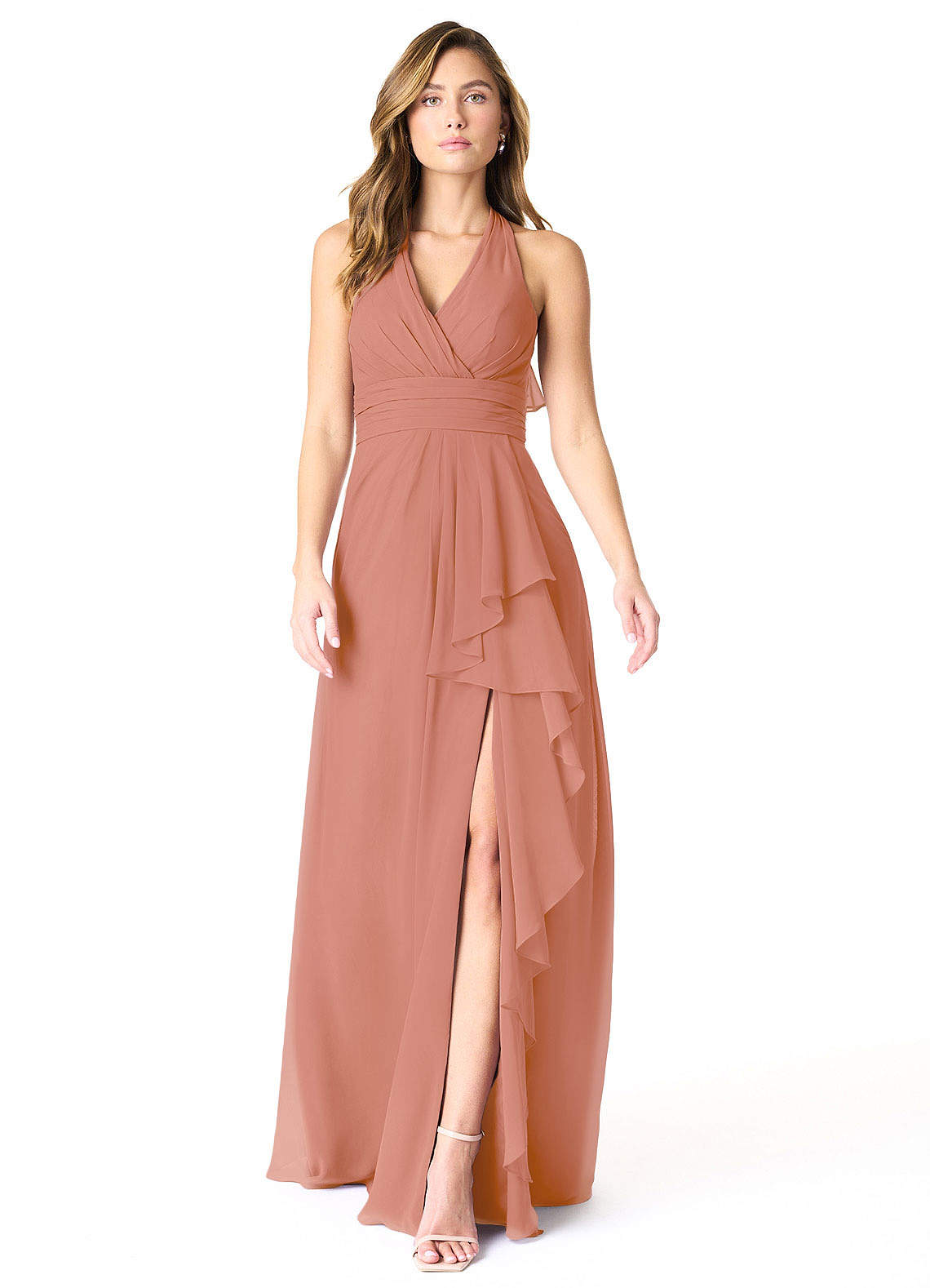 Azazie Aviv Vestidos de damas de honor Vestido de Mai Tai de Gasa de Corte en A con Plisado image1