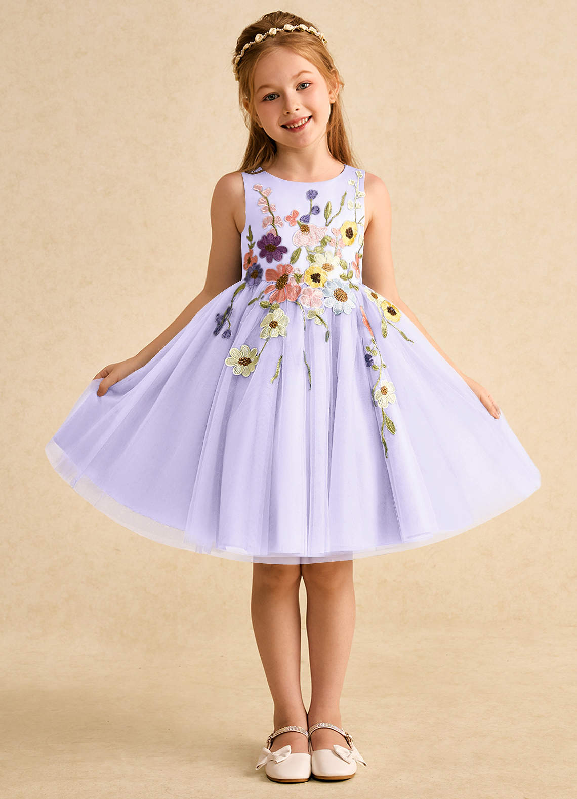 Azazie Prima Flower Girl Dresses Lilac A-Line Bow Tulle Dress image1