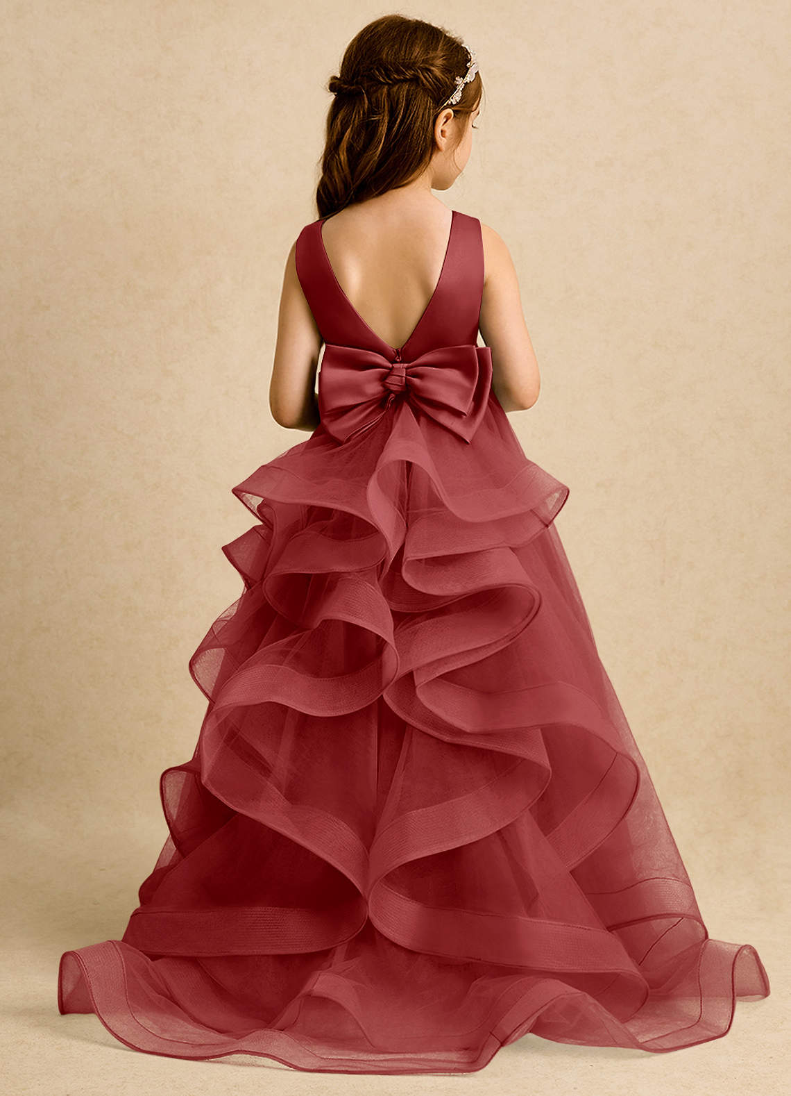 Azazie Lior Flower Girl Dresses Rust Ball-Gown Pleated Tulle Dress image1