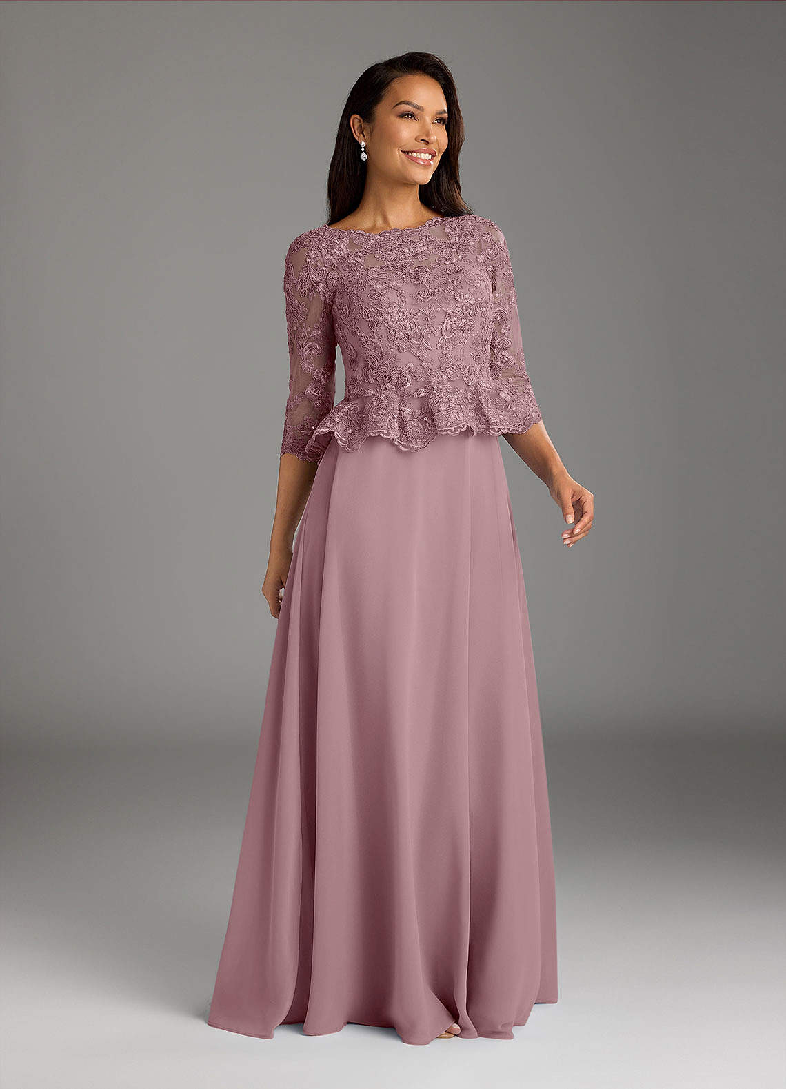 Azazie Averie vestidos de madre de la novia Vestido de Rosa Polvorienta de Gasa de Corte En A con Cuello barco Lentejuelas image1