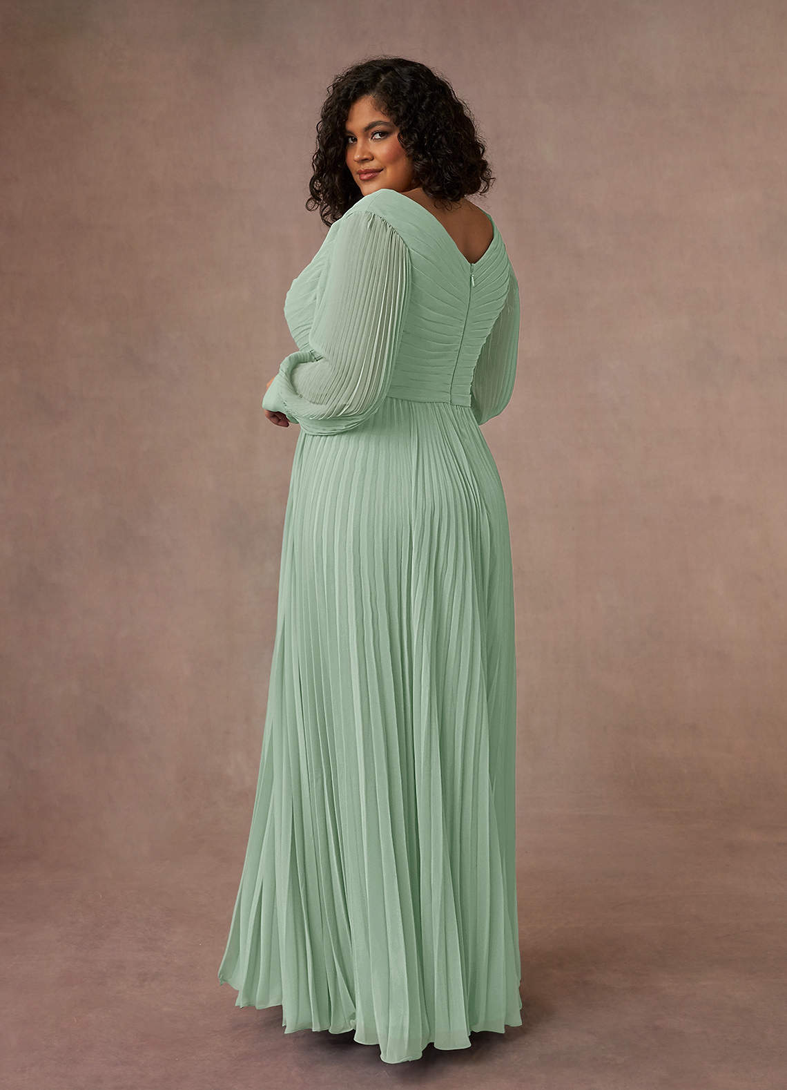 Azazie Zina Mother of the Bride Dresses Agave A-Line Pleated Chiffon Dress image9