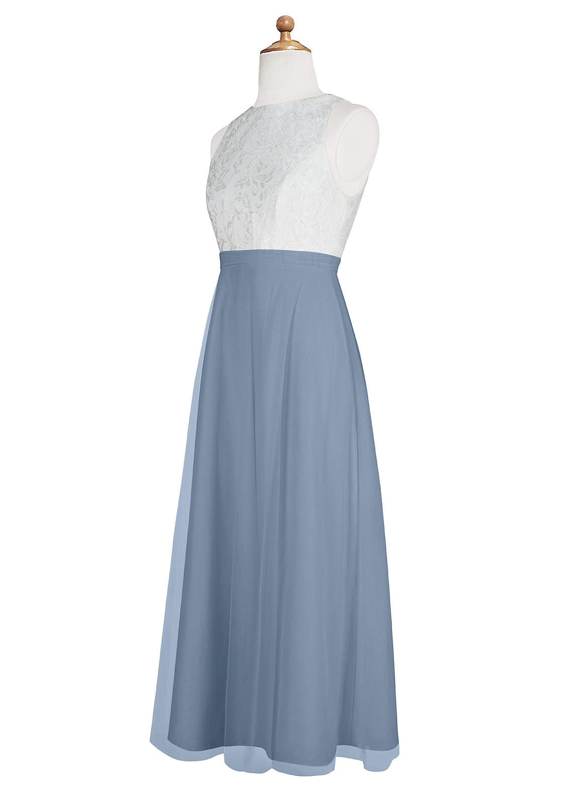 Azazie Albertine Junior Dusty Blue A-Line Lace Chiffon Dress image8