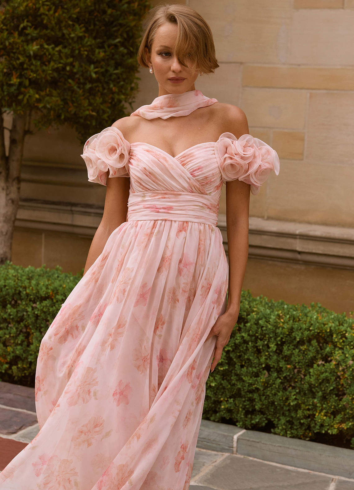 peach formal dress for women MACloth Women Halter Sweetheart with Lace Long Chiffon Peach Prom Dres main image 0