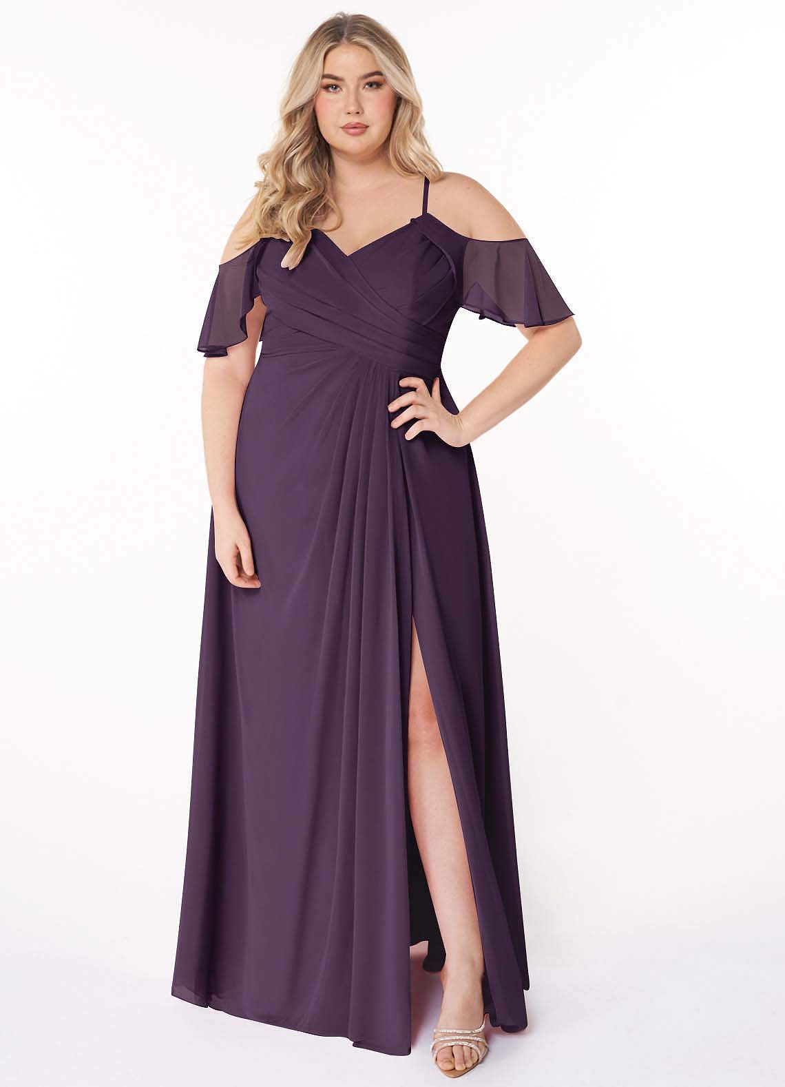 Azazie Dakota Bridesmaid Dresses Plum A-Line V-Neck Pleated Chiffon Dress image1