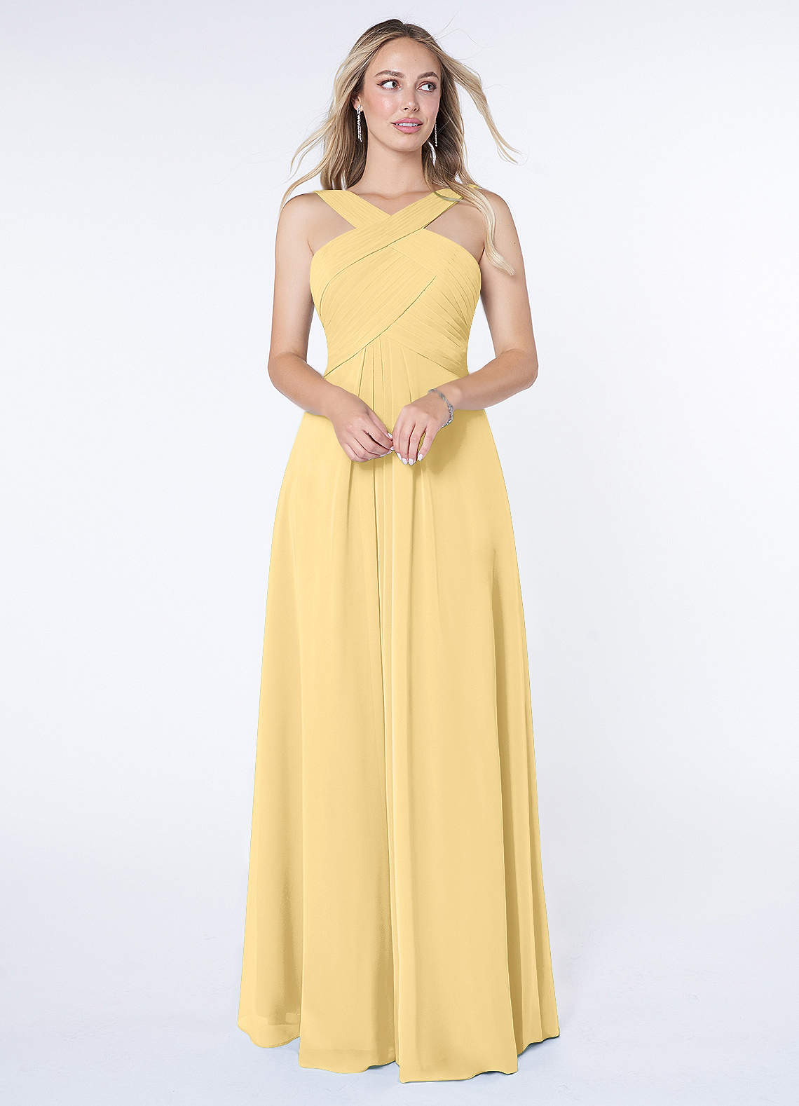 Azazie A-Line Halter Neck Floor-Length Chiffon Bridesmaid Dresses