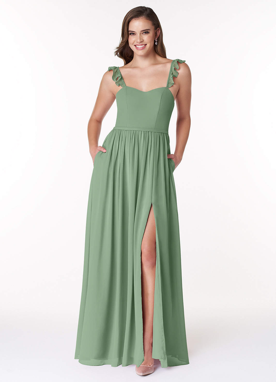 Azazie Metz Bridesmaid Dresses Matcha A-Line Sweetheart Ruched Chiffon Dress image1