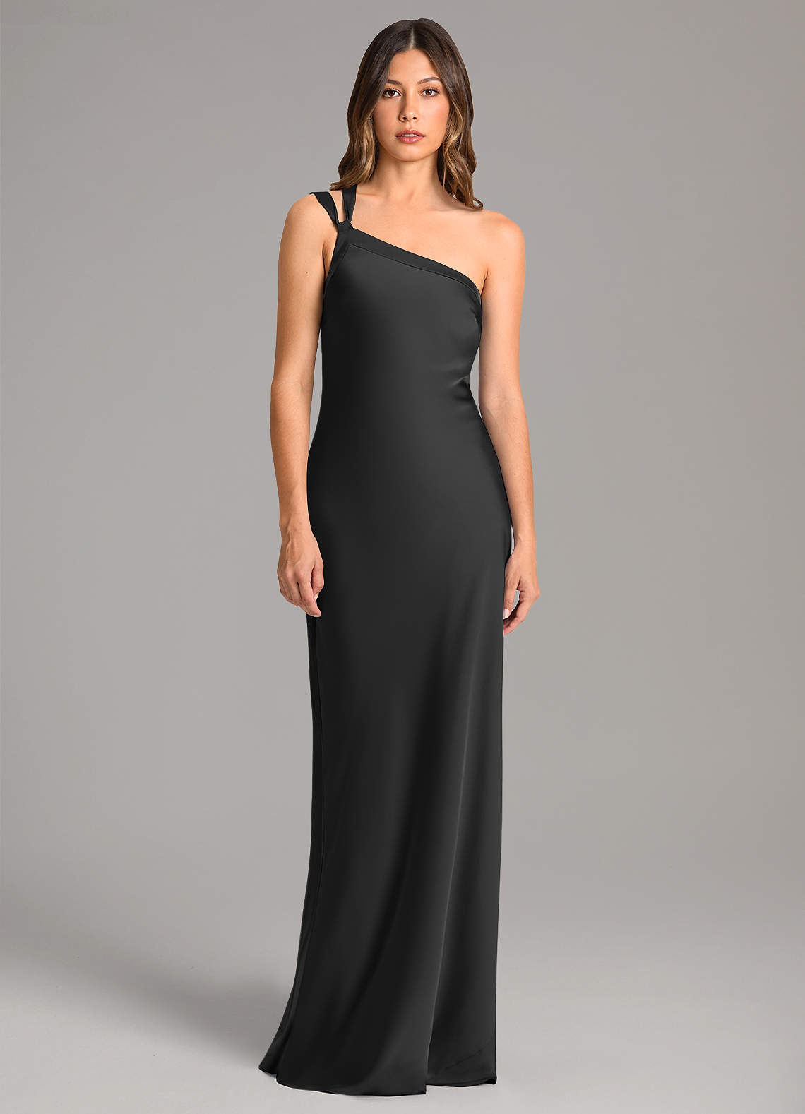 one shoulder long black bridesmaid dresses Azazie Monroe HEARBOBO Chic White Christmas product_type:Dress Pattern:So Ocean Blvd This bias