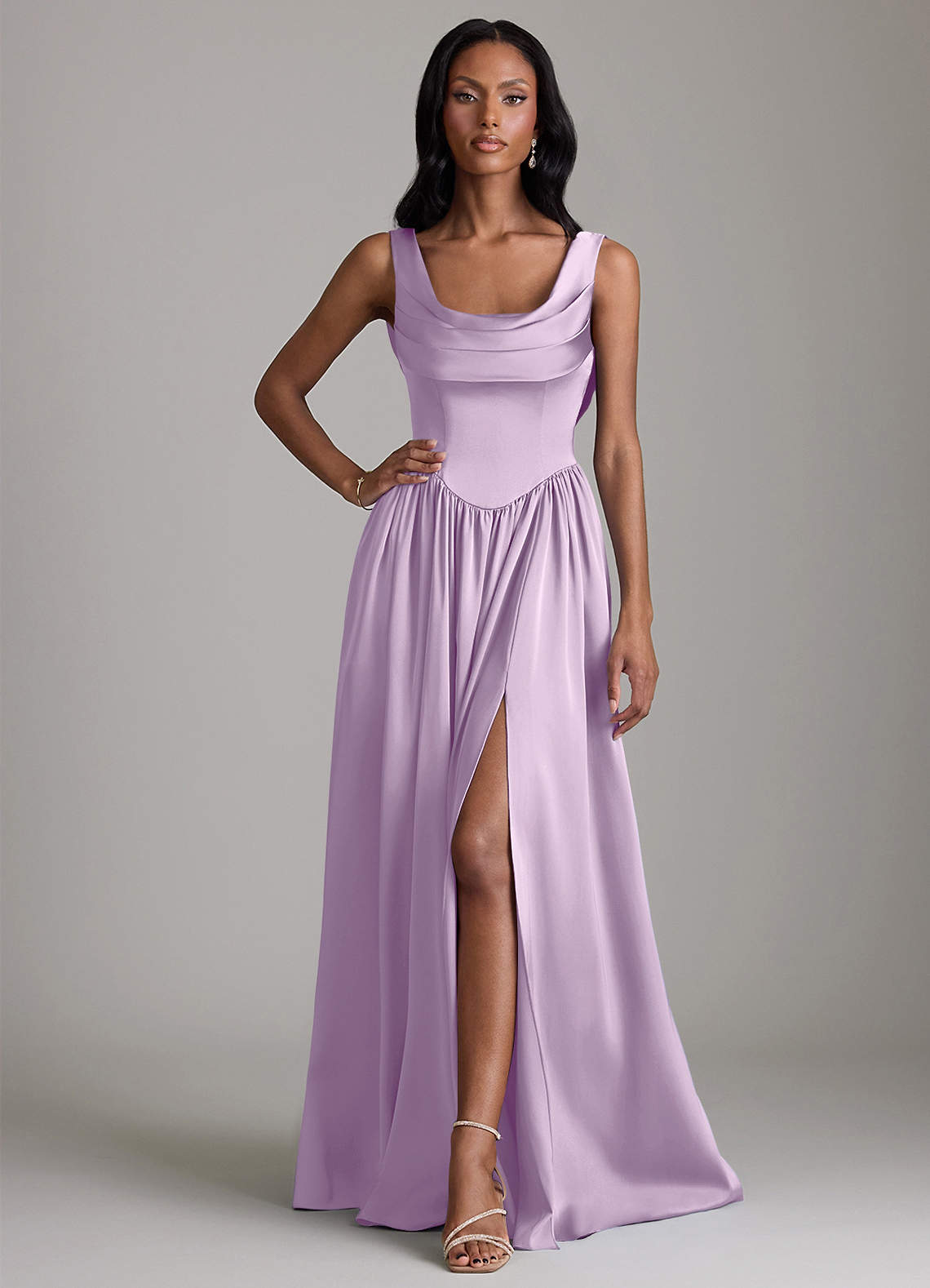 lilac and pink bridesmaid dresses Azazie Novi Frosted Stretch Satin Wild Fable Women's Game Bridal25 Infinite different styles Color Code:BROW