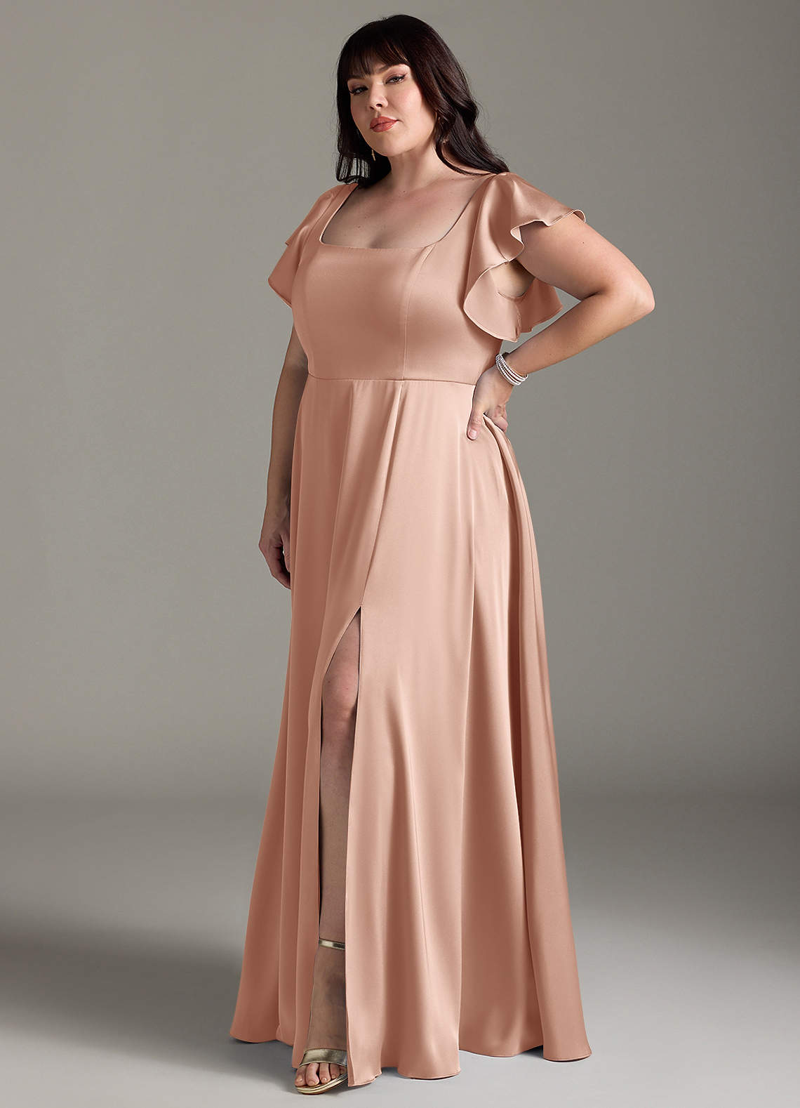azazie rose gold bridesmaid dresses Asymmetric Green Satin Scoop A-Line Cheap Long Bridesmaid Dress QB0824 –  SQOSA main image 1