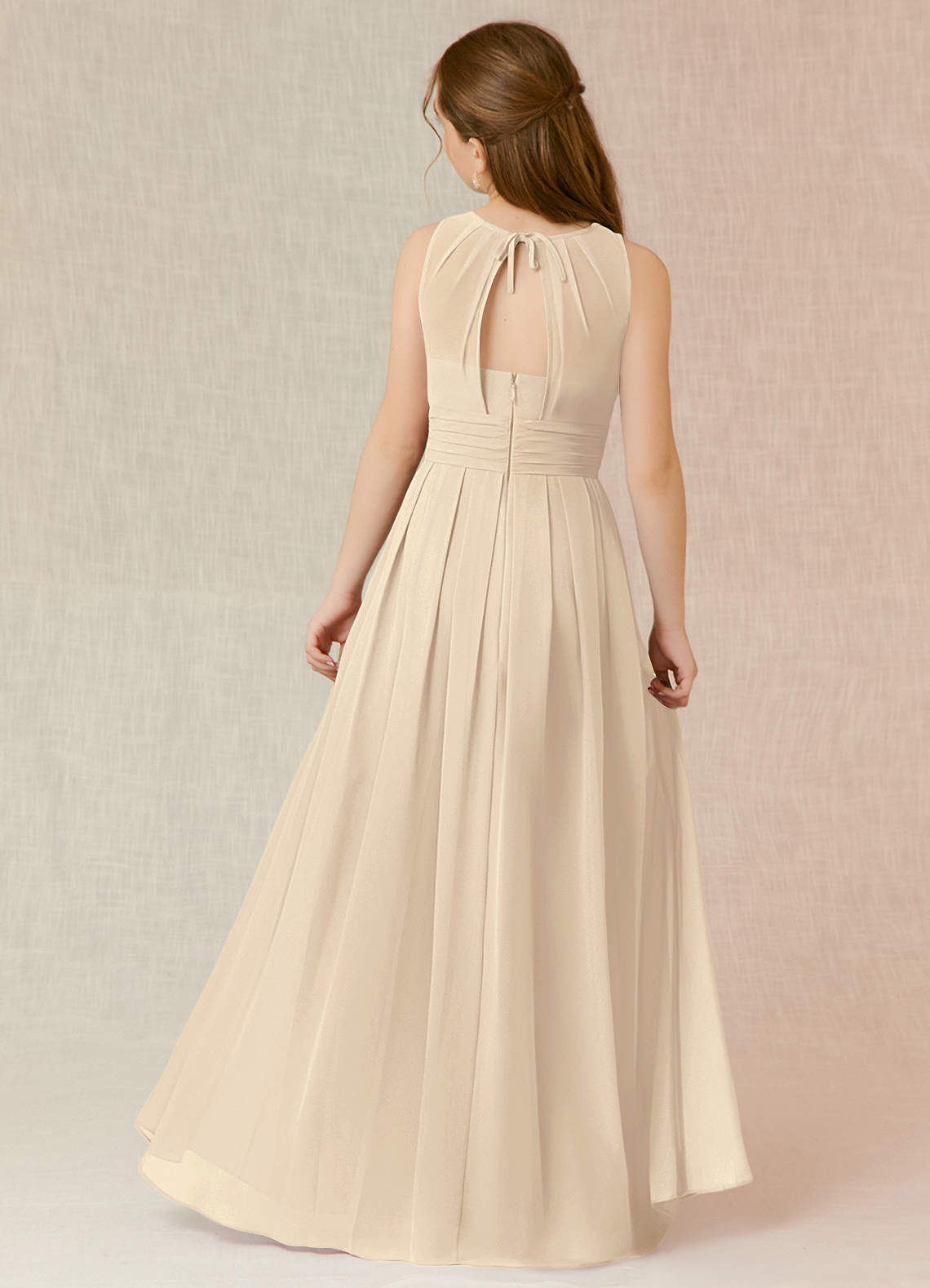 Azazie Bibiane Junior Champagne A-Line Pleated Chiffon Dress image1