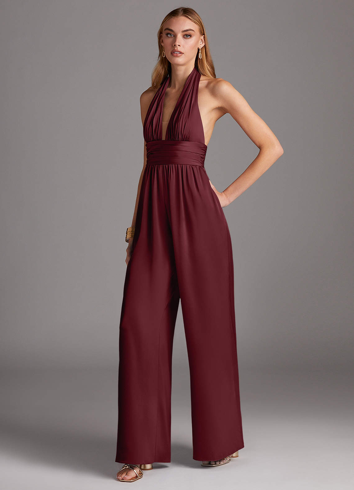 Azazie Oli Brautjungfernkleider Plissee Stretch-Satin Overall/Jumpsuit Cabernetrot image1