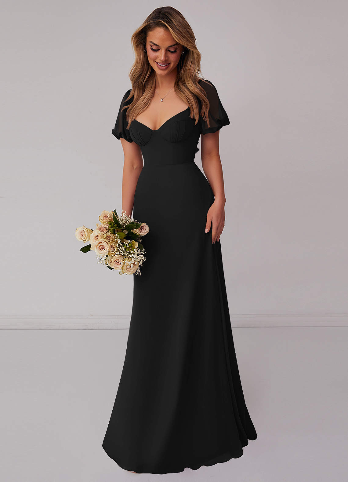 Chiffon Sleeveless Ruched A-line Bridesmaid Dresses Black