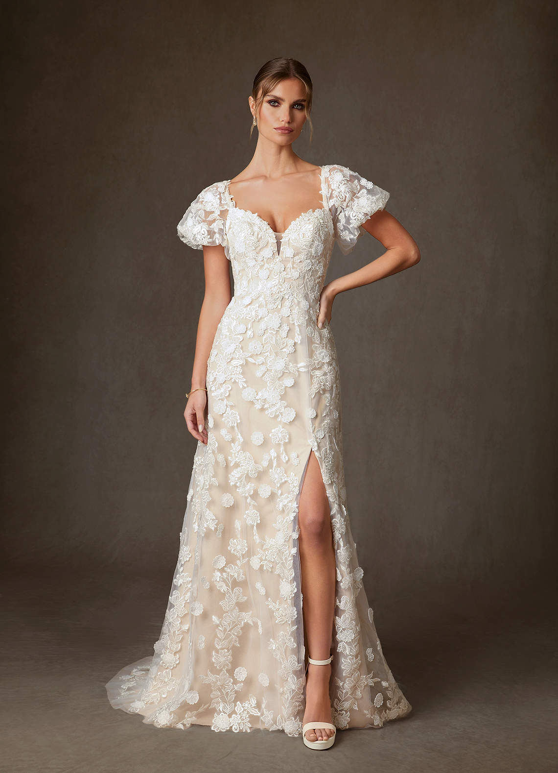 Azazie Vivienne Wedding Dresses Diamond White Champagne A-Line Sweetheart Lace Dress image4