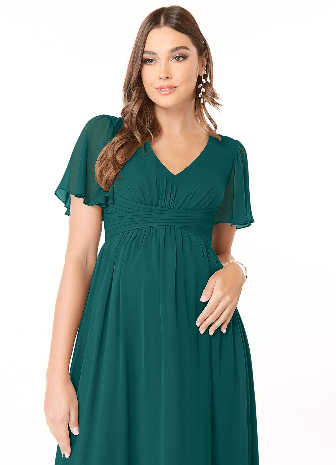 Azazie Verna Maternity Bridesmaid Dresses A-Line V-Neck Ruched Chiffon Floor-Length Dress image4
