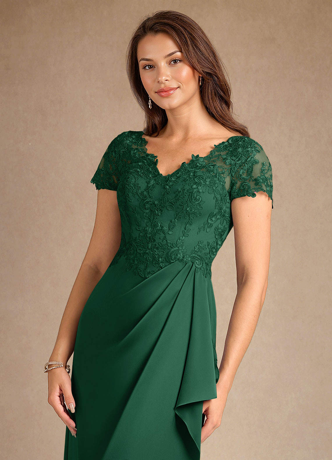 Azazie Santa Ana vestidos de madre de la novia Vestido de Verde Oscuro de Satén Elástico de Corte En A con Encaje image7