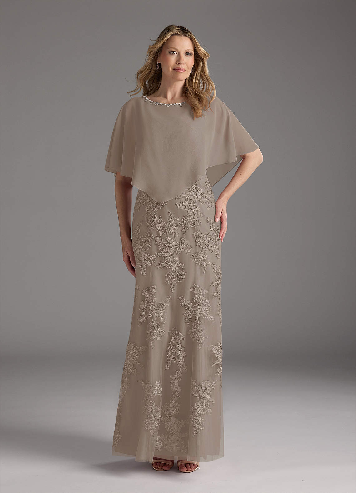 Azazie Whilhelmina Mother of the Bride Dresses Taupe Mermaid Lace Chiffon Dress image1