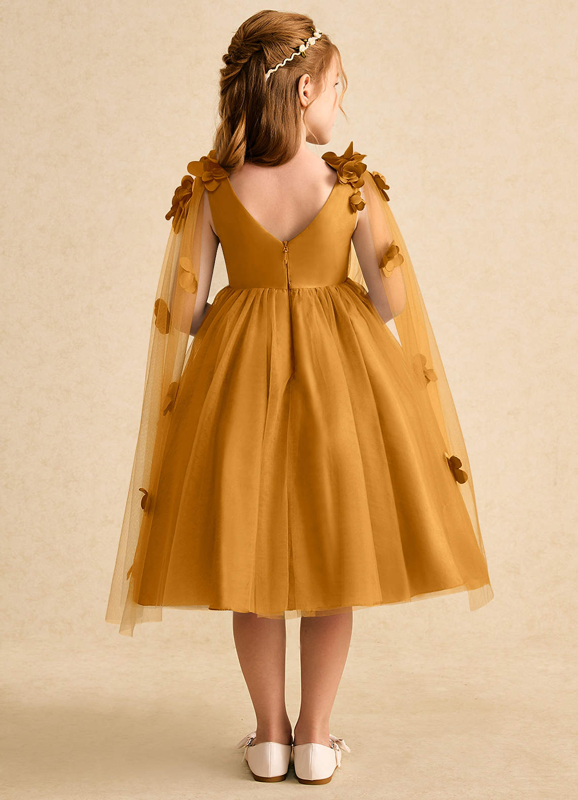 Azazie Staria Vestidos de florista Vestido Caramelo de Tule de Vestido de baile com Franzido image1