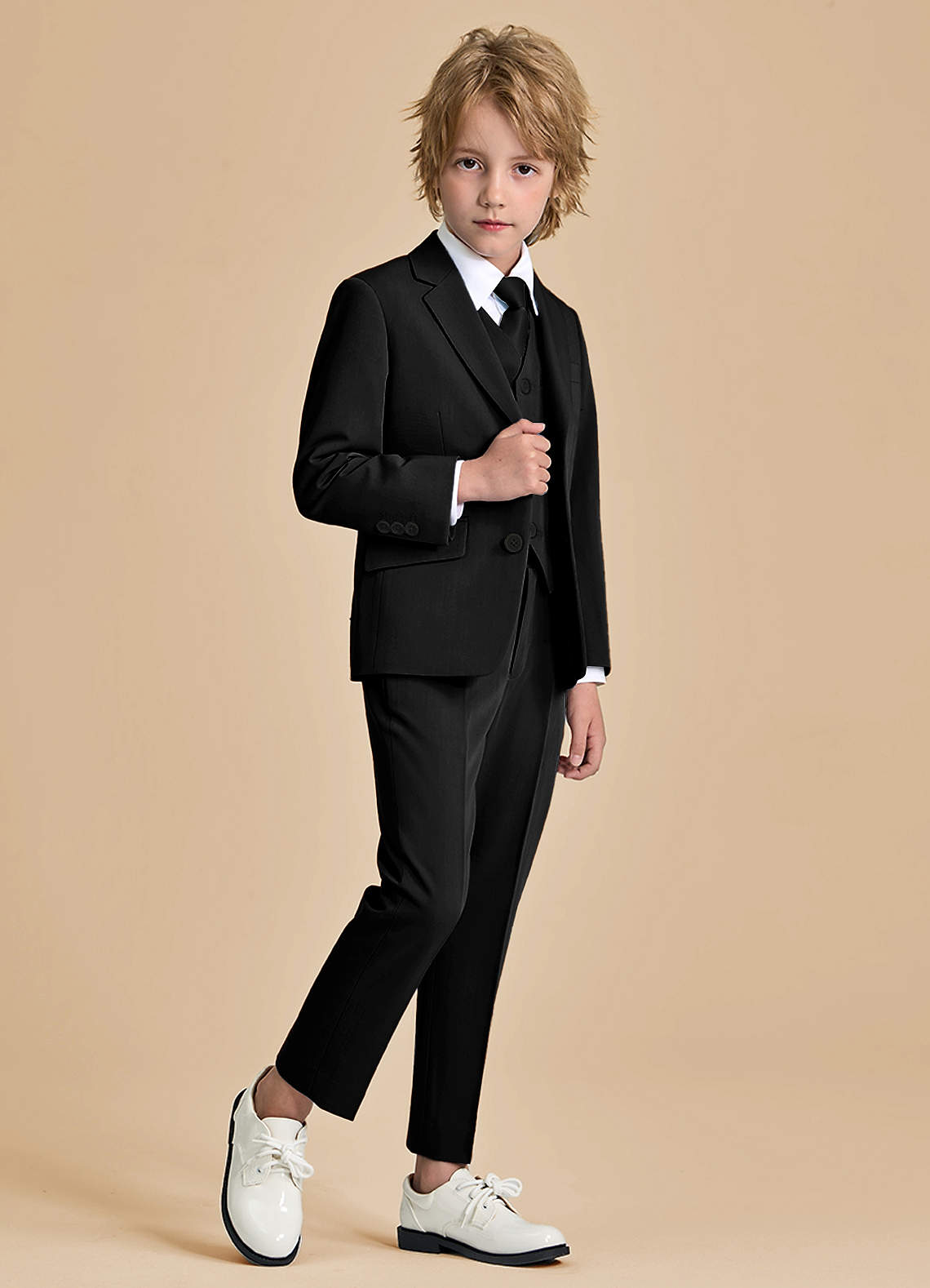 front Oliver Niños Negro Traje de 5 piezas