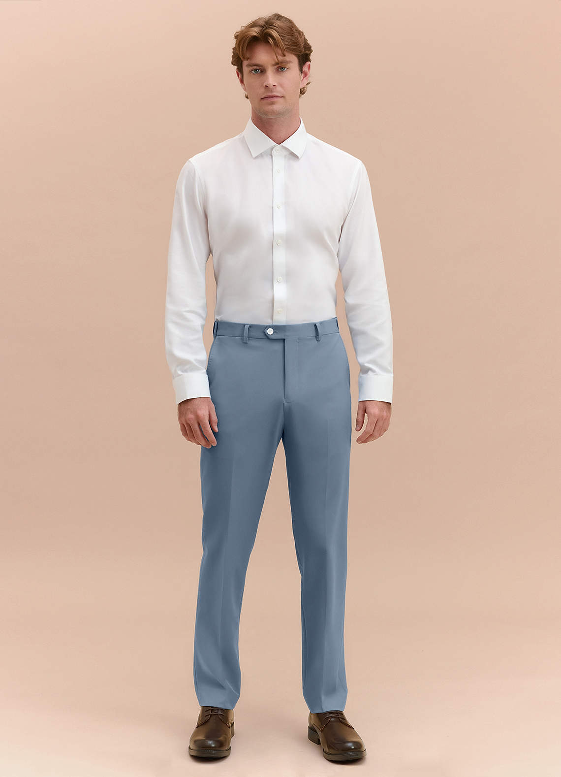 front James Dusty Blue Structured Stretch Dress Pants