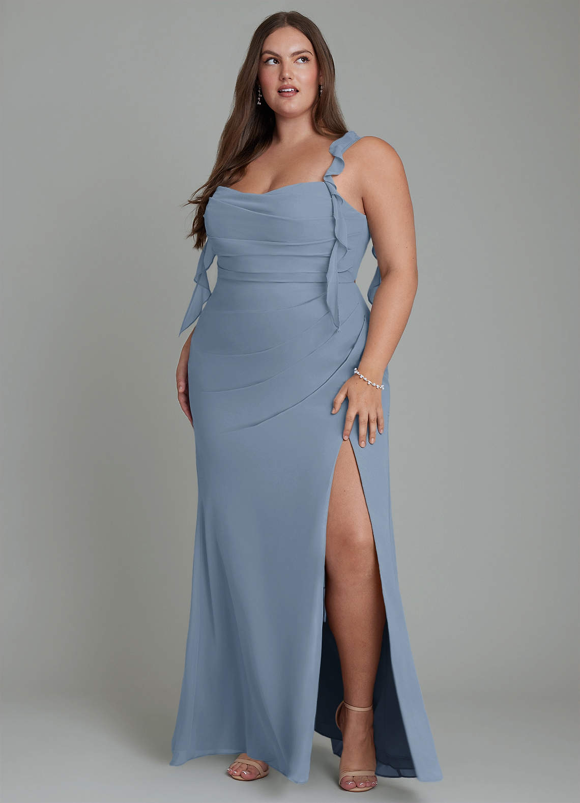 Azazie Jessamine Bridesmaid Dresses Dusty Blue Mermaid Corset Chiffon Dress image10
