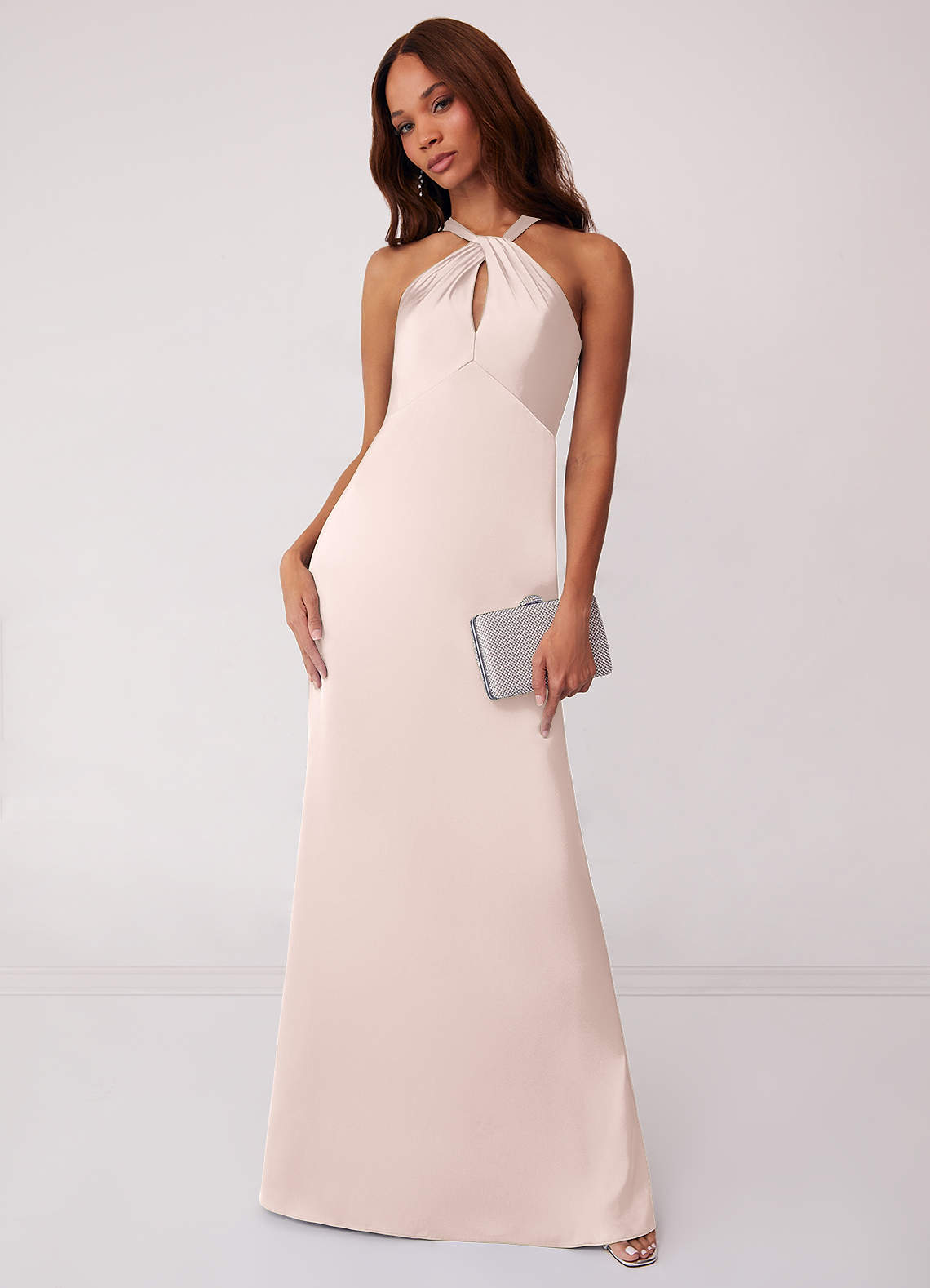 Barbie ♥ Azazie Bridesmaid Dresses Blushing Pink Sheath Stretch Satin Dress image1