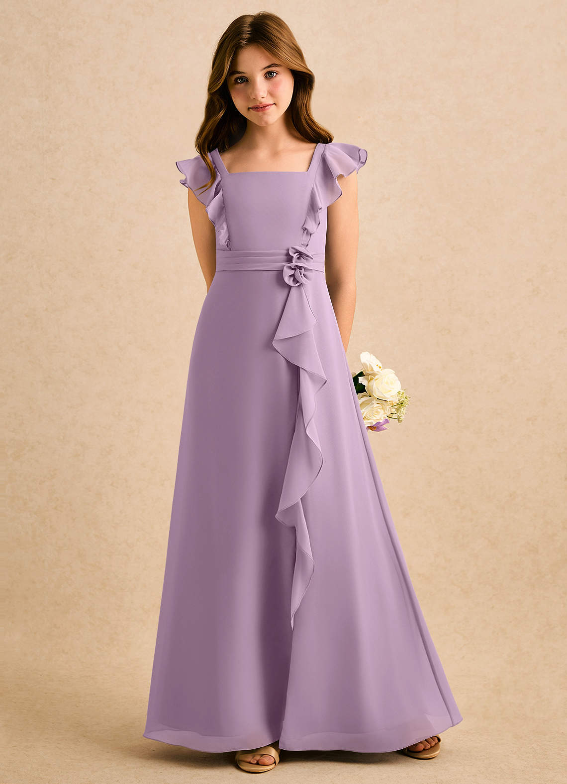 Azazie Soso Girls Formal Flower Girl Klänningar Klänning A-Line i Chiffong Plisserad image4