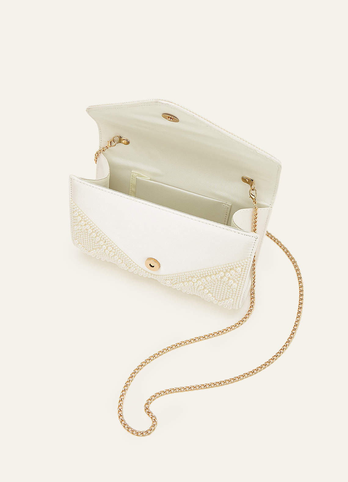 front Scalloped Pearl Embellished Envelope Clutch