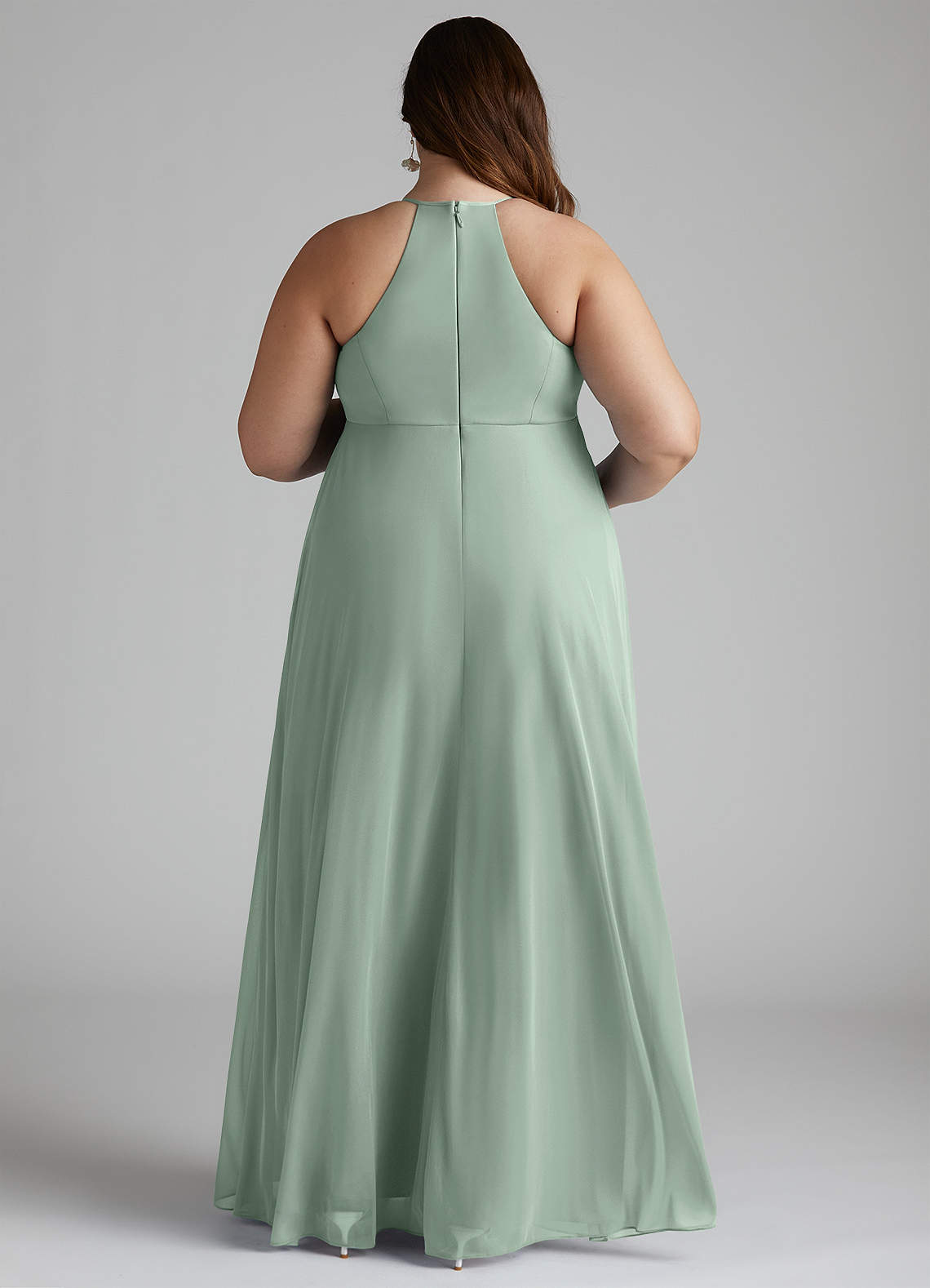 Azazie Annabelle At-home Try On Dresses A-Line V-Neck Pleated Mesh Floor-Length Dress image7