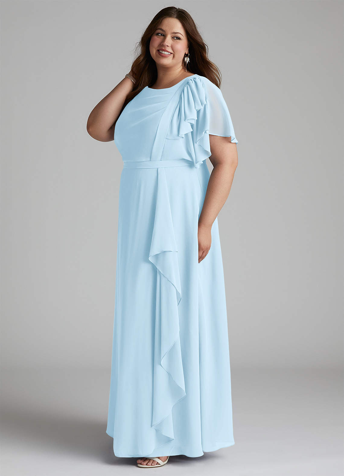 Azazie Aaliyah Modest Bridesmaid Dresses A-Line Scoop Pleated Chiffon Floor-Length Dress image6